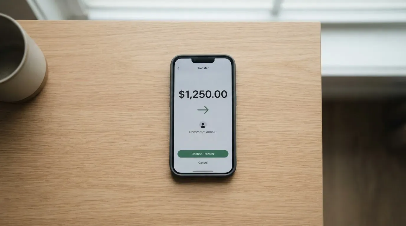 A phone showing a stablecoin transfer screen