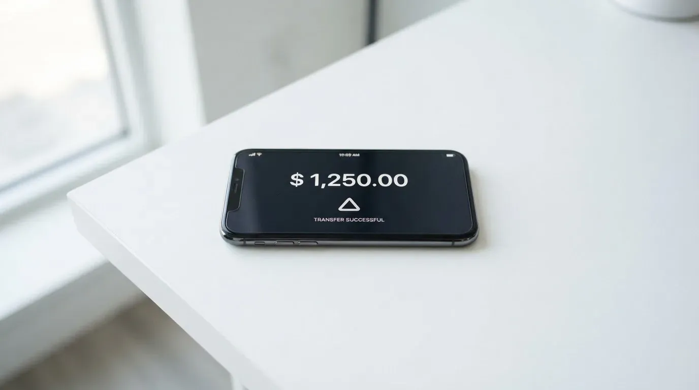 A phone showing a stablecoin transfer screen