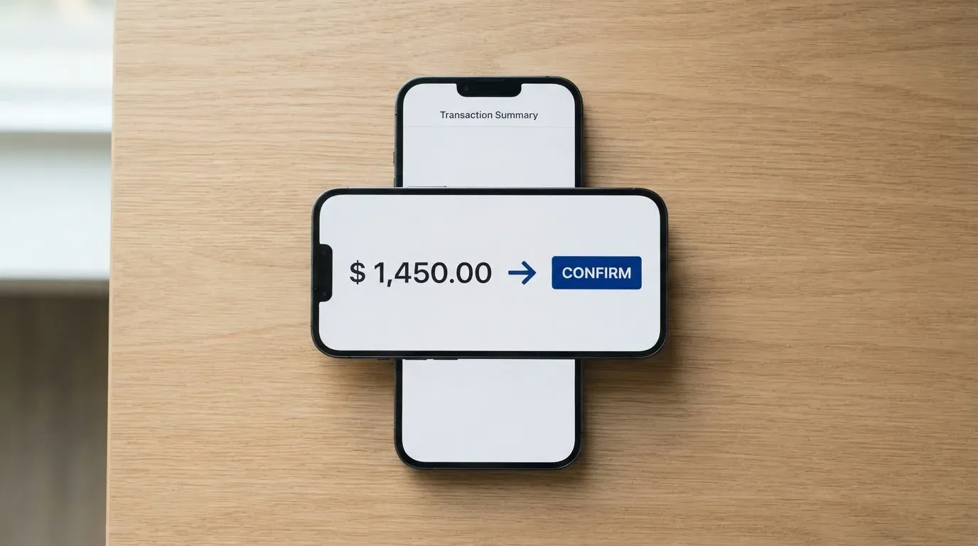 A phone showing a stablecoin transfer screen