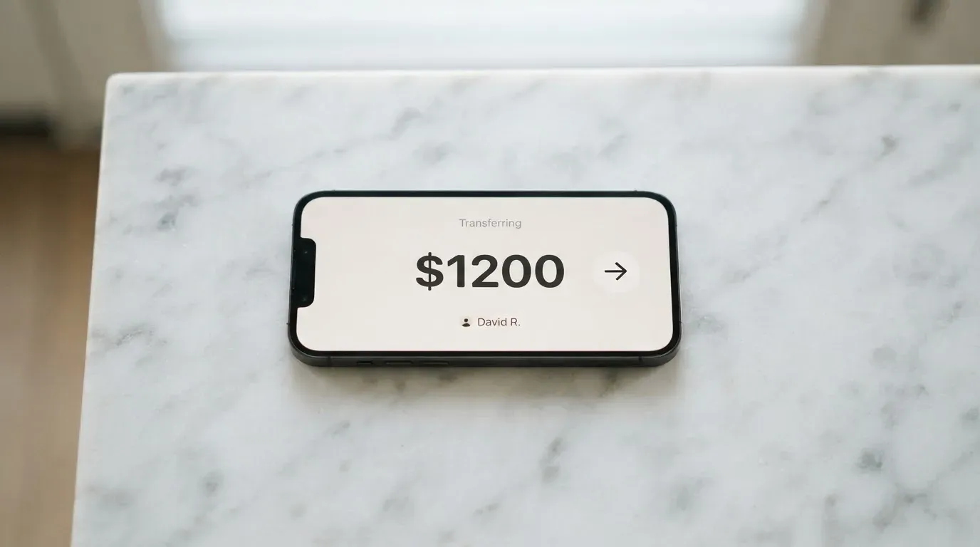 A phone showing a stablecoin transfer screen