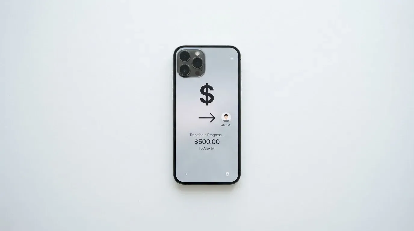 A phone showing a stablecoin transfer screen