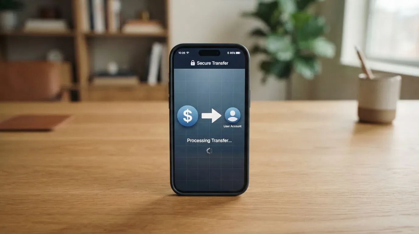 A phone showing a stablecoin transfer screen