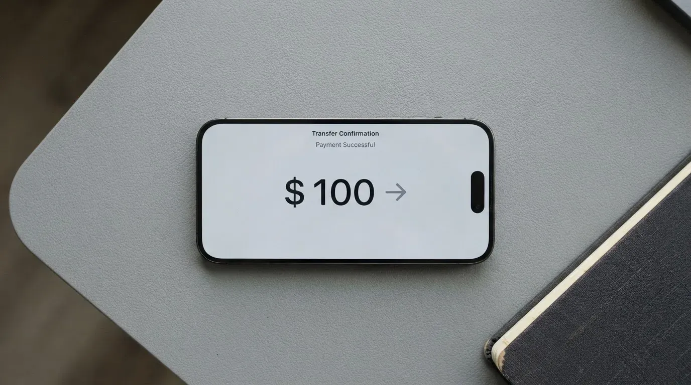 A phone showing a stablecoin transfer screen