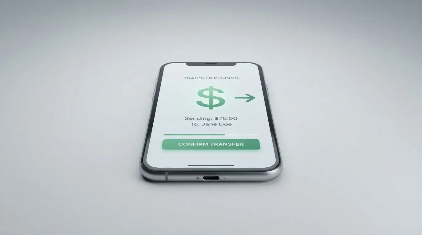 A phone showing a stablecoin transfer screen