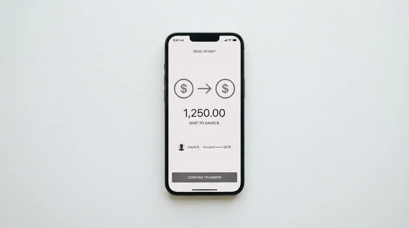 A phone showing a stablecoin transfer screen