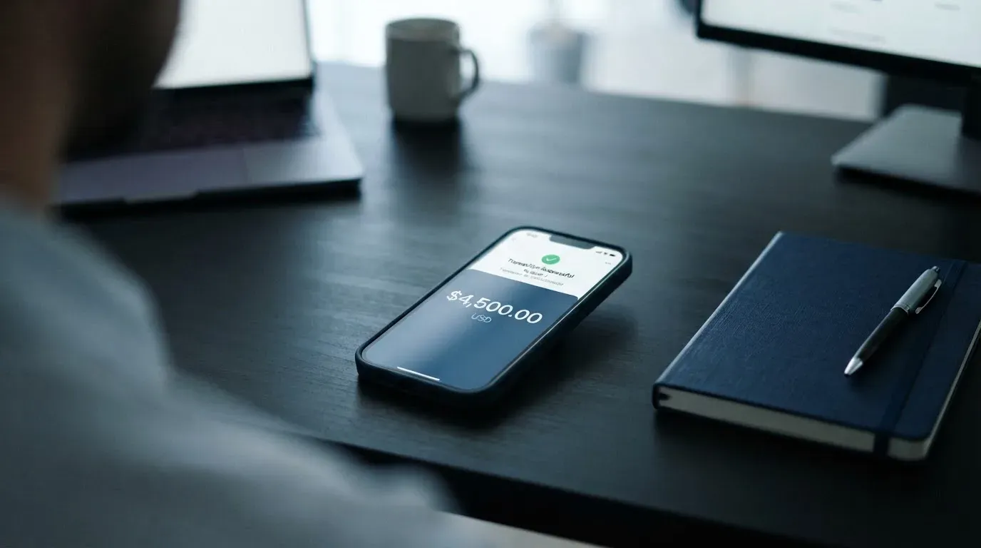 A phone showing a stablecoin transfer screen