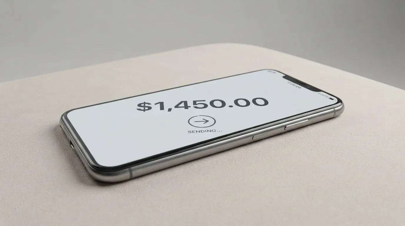 A phone showing a stablecoin transfer screen
