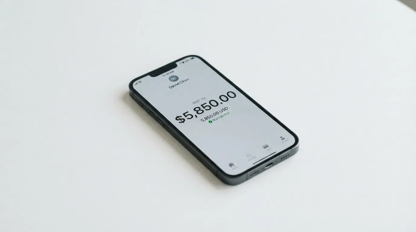 A phone showing a stablecoin transfer screen