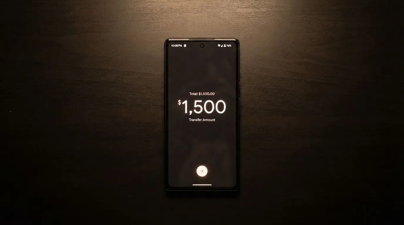 A phone showing a stablecoin transfer screen