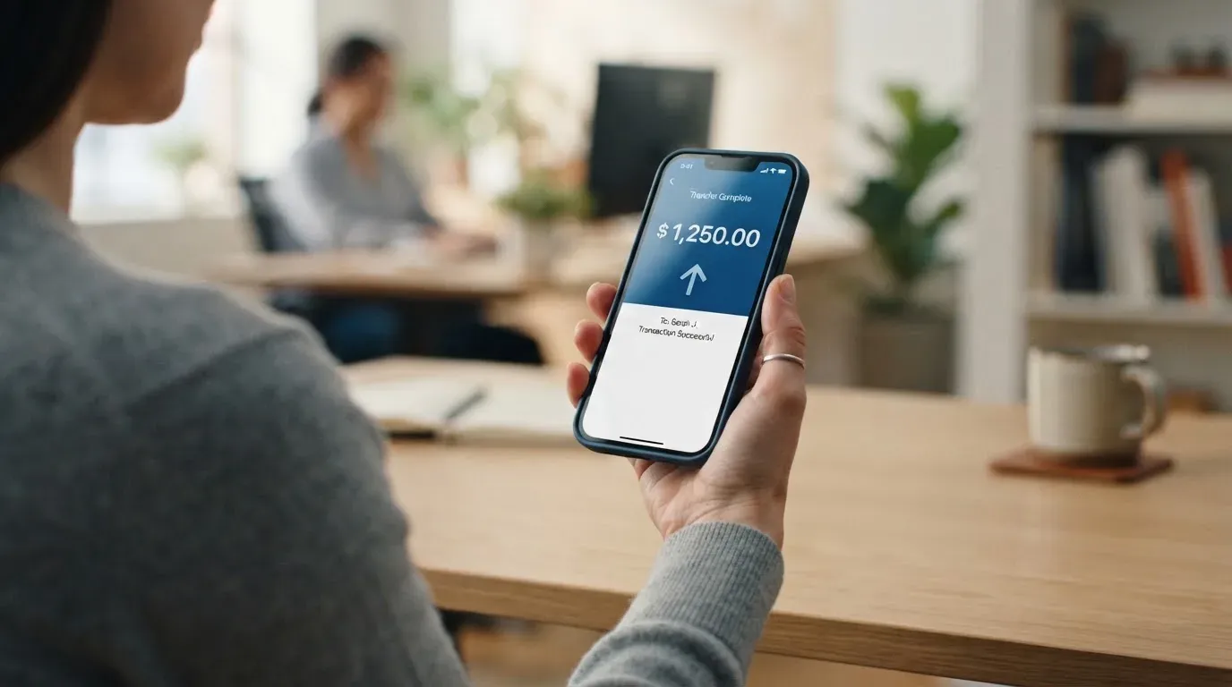 A phone showing a stablecoin transfer screen