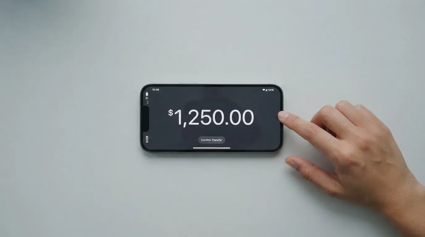 A phone showing a stablecoin transfer screen