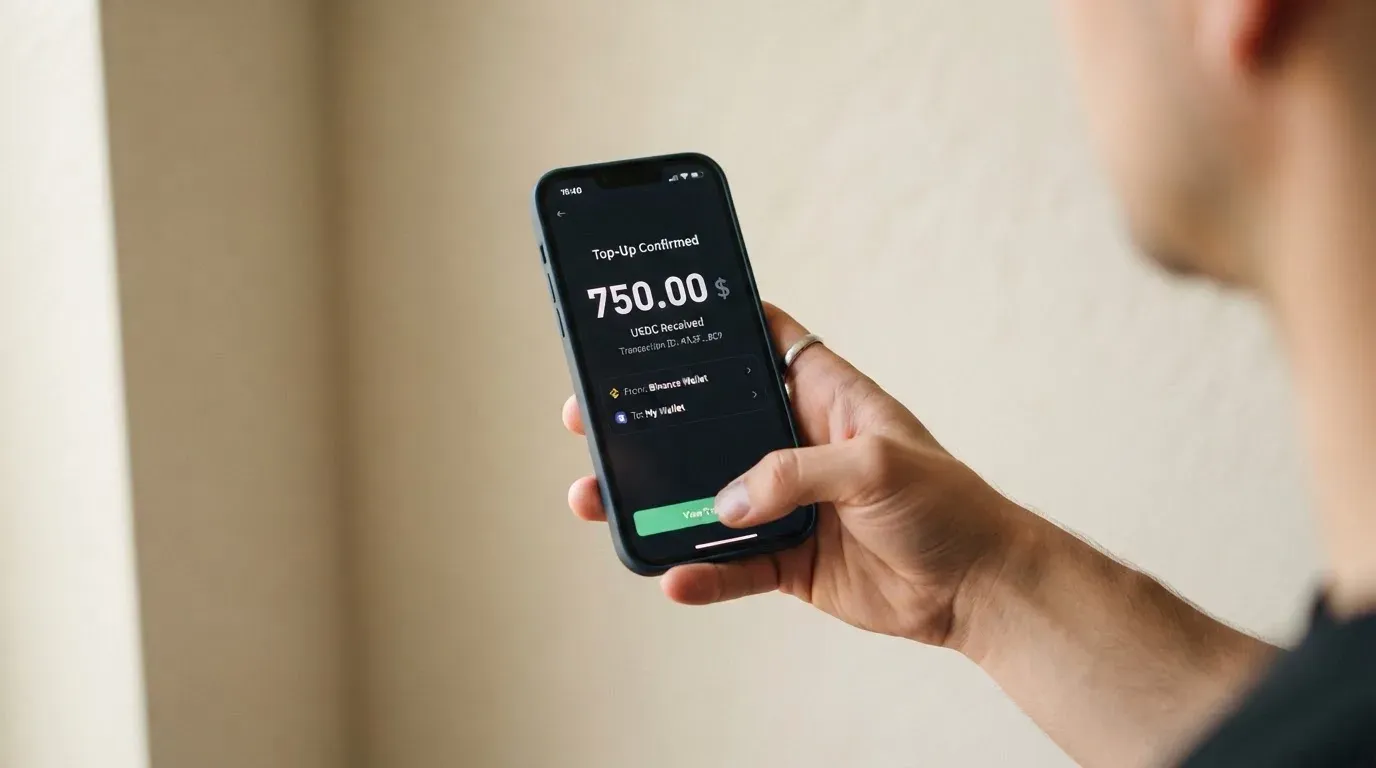 A phone showing a stablecoin transfer screen