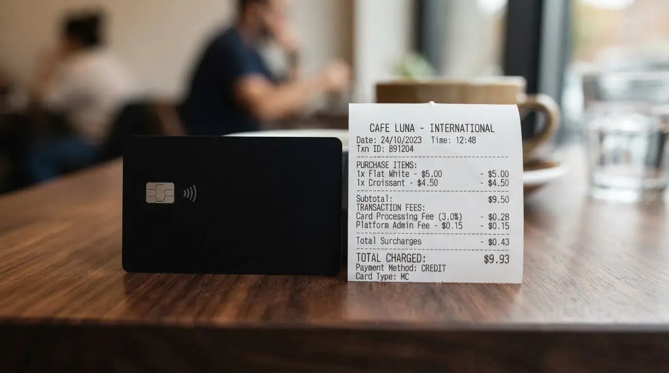 A receipt and a card on a café table