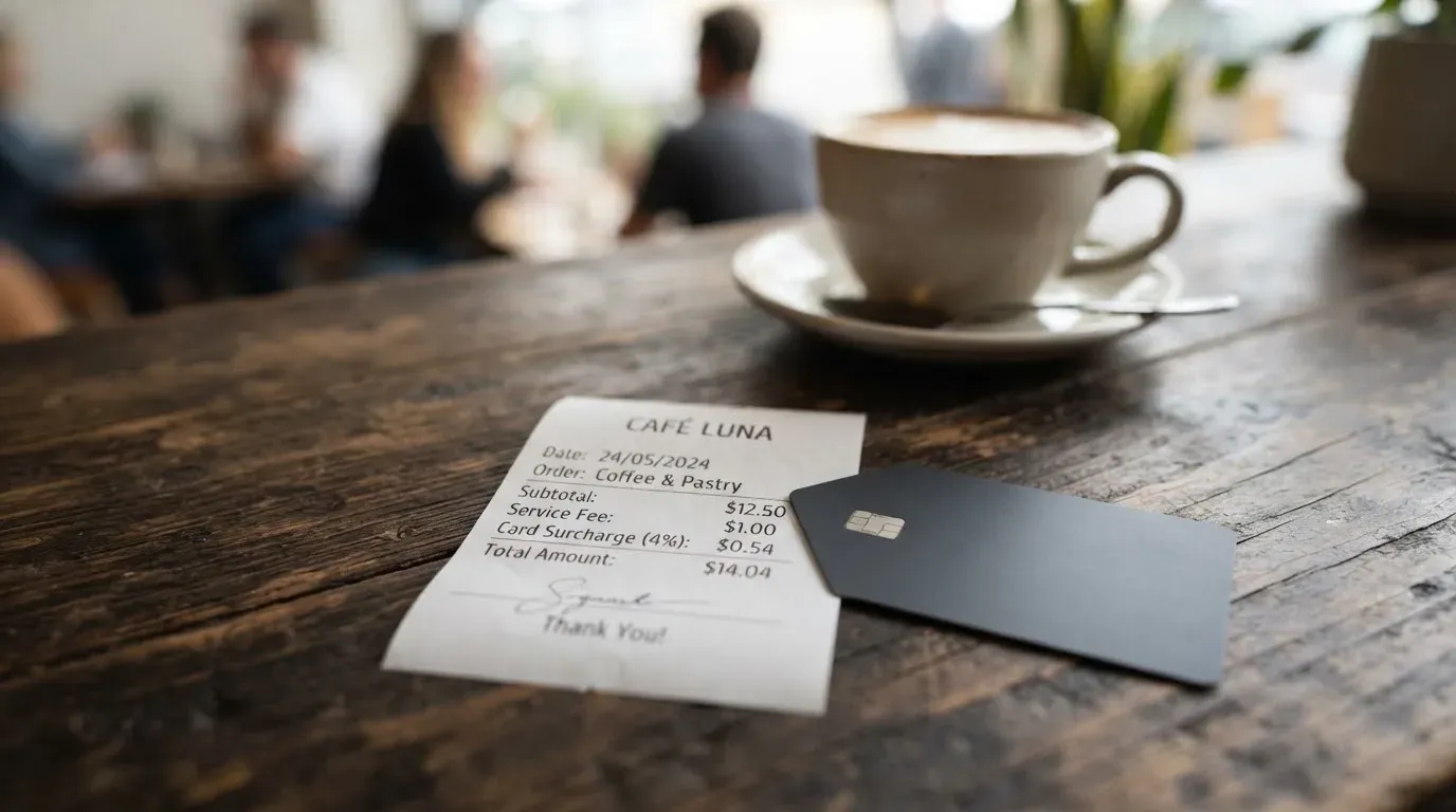 A receipt and a card on a café table
