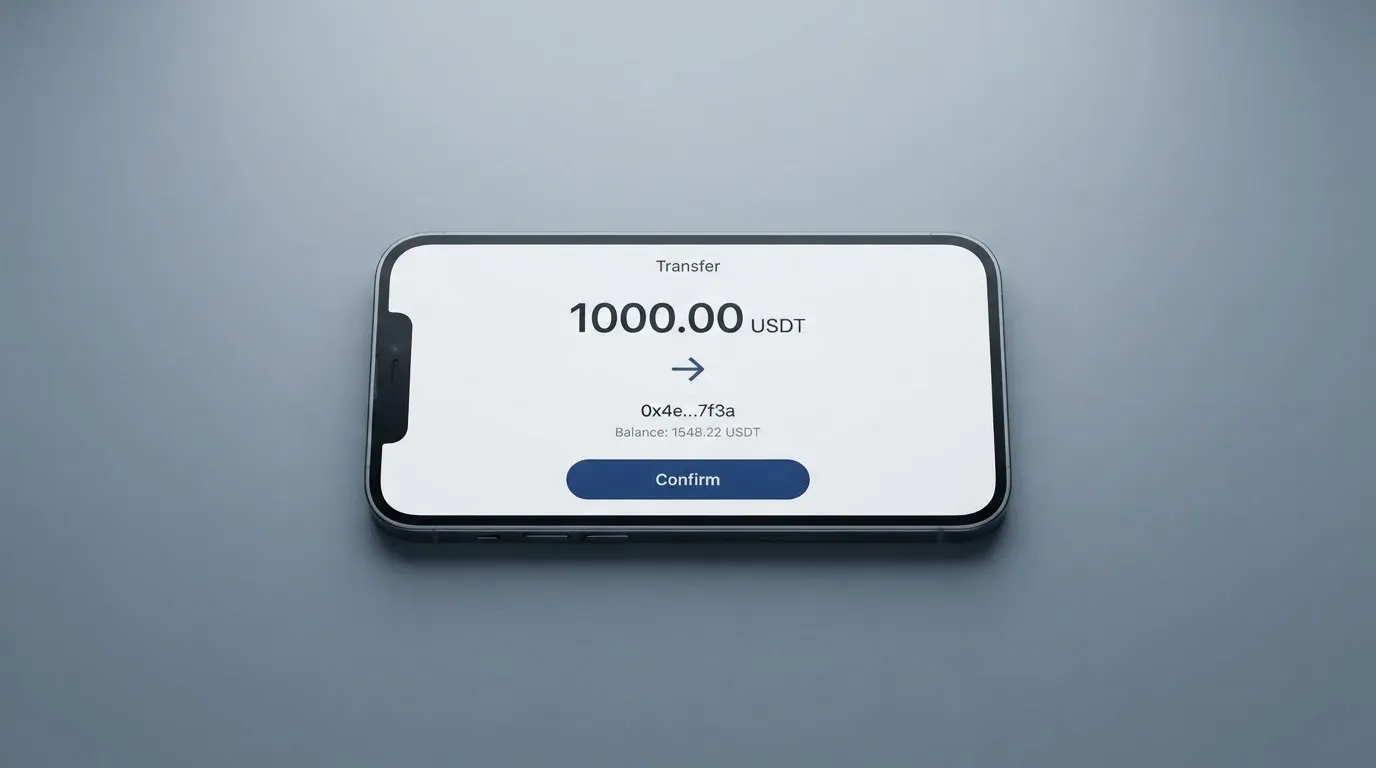 A phone showing a stablecoin transfer screen