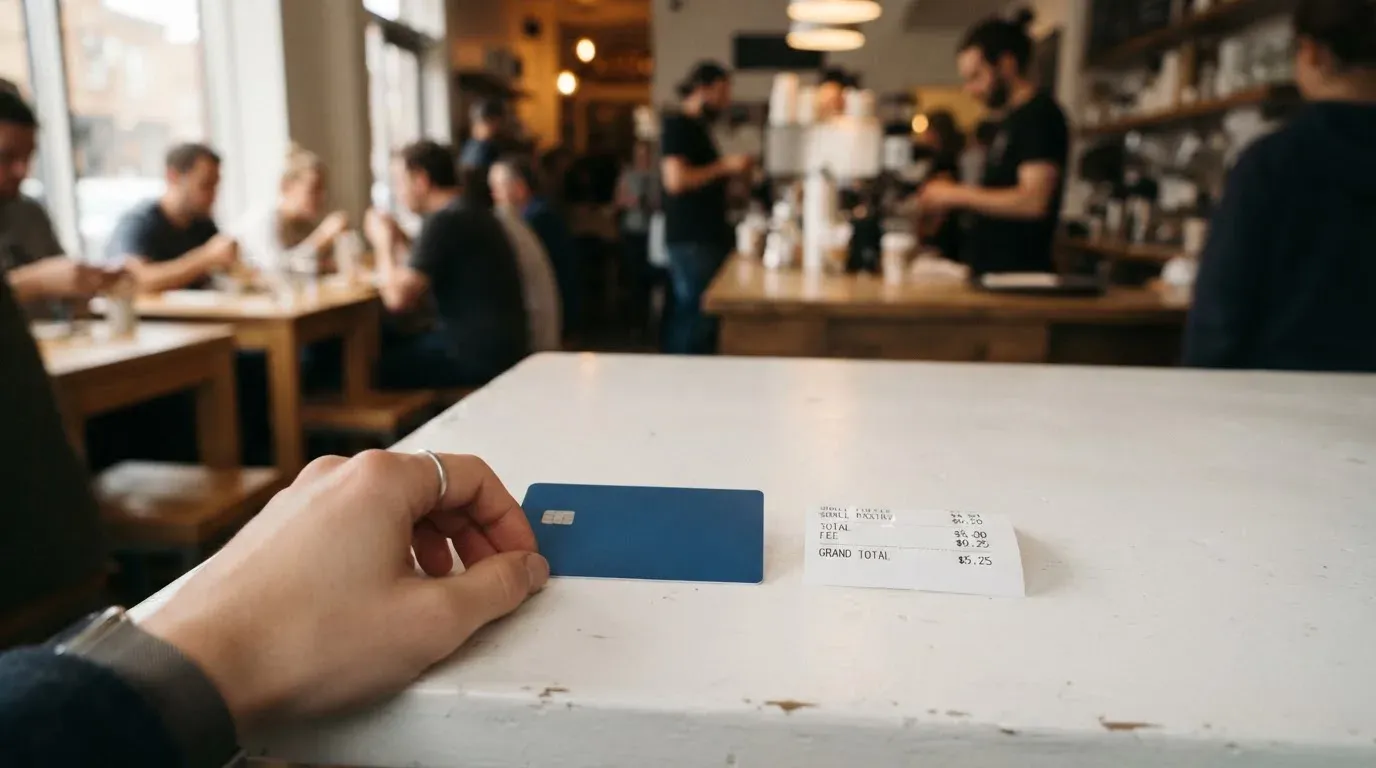 A receipt and a card on a café table