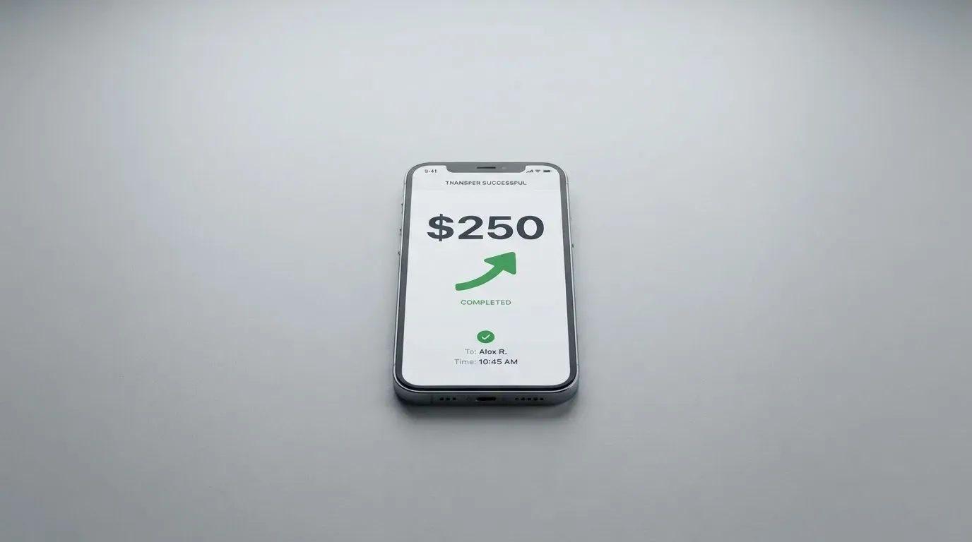 A phone showing a stablecoin transfer screen