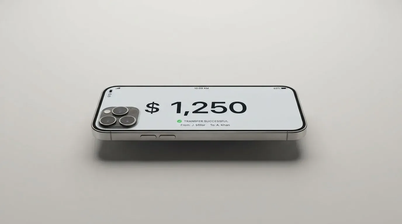 A phone showing a stablecoin transfer screen