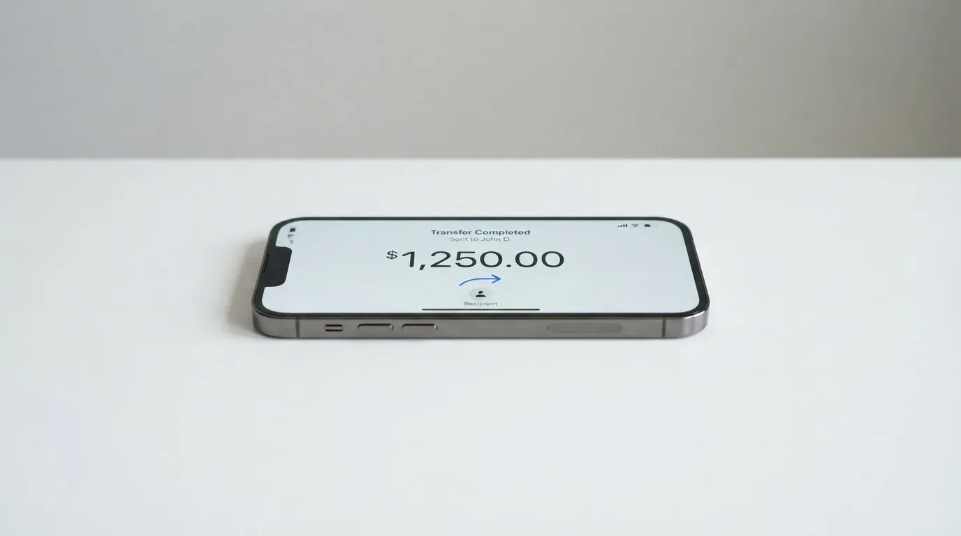 A phone showing a stablecoin transfer screen