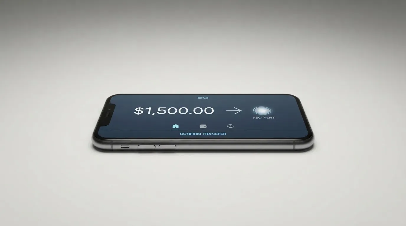 A phone showing a stablecoin transfer screen