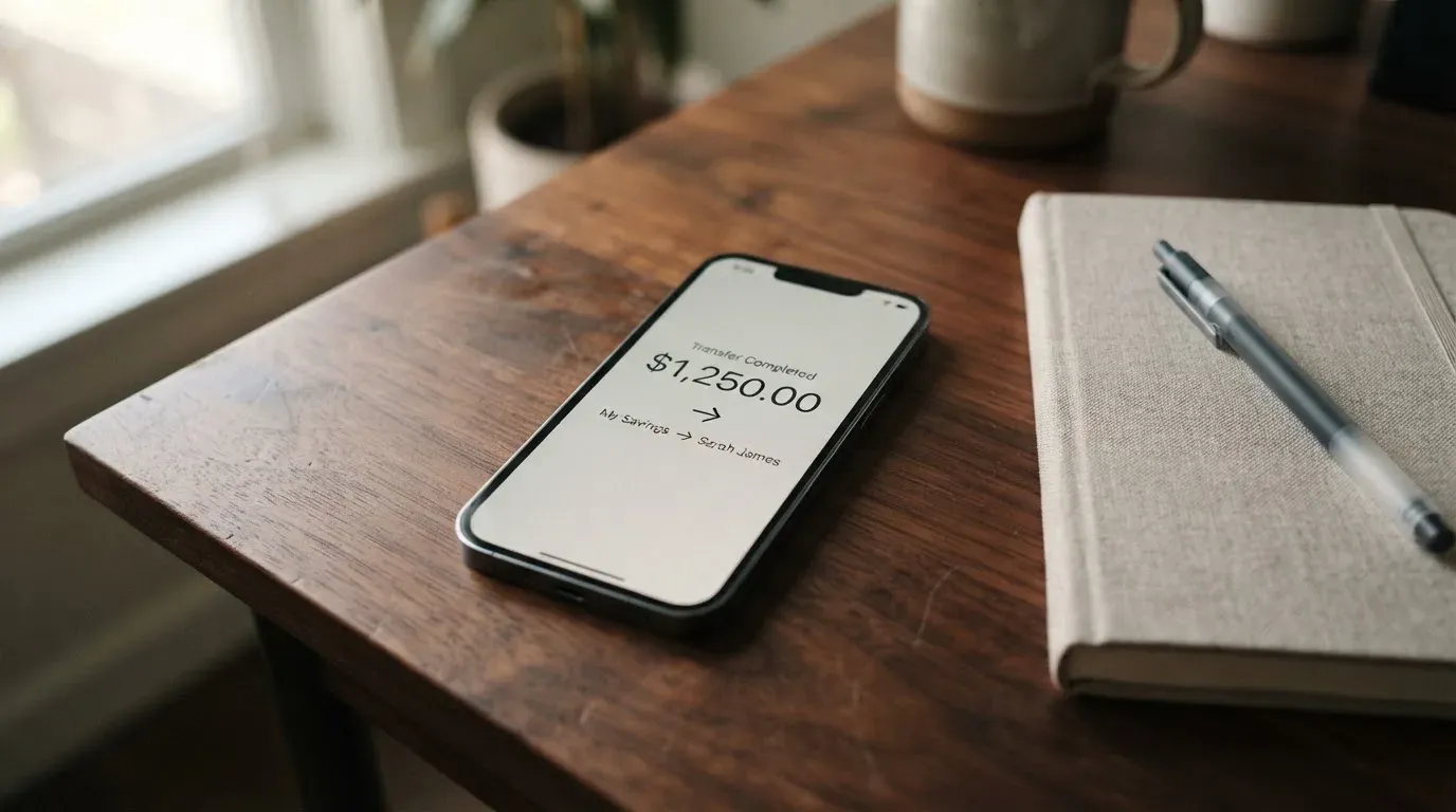 A phone showing a stablecoin transfer screen