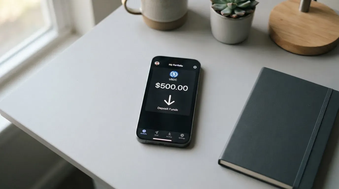 A phone showing a stablecoin transfer screen