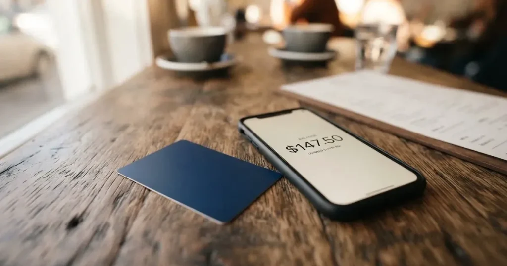 A payment card next to a phone with a crypto wallet app open