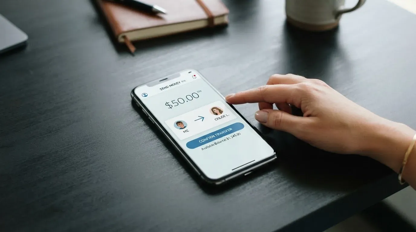 A phone showing a stablecoin transfer screen