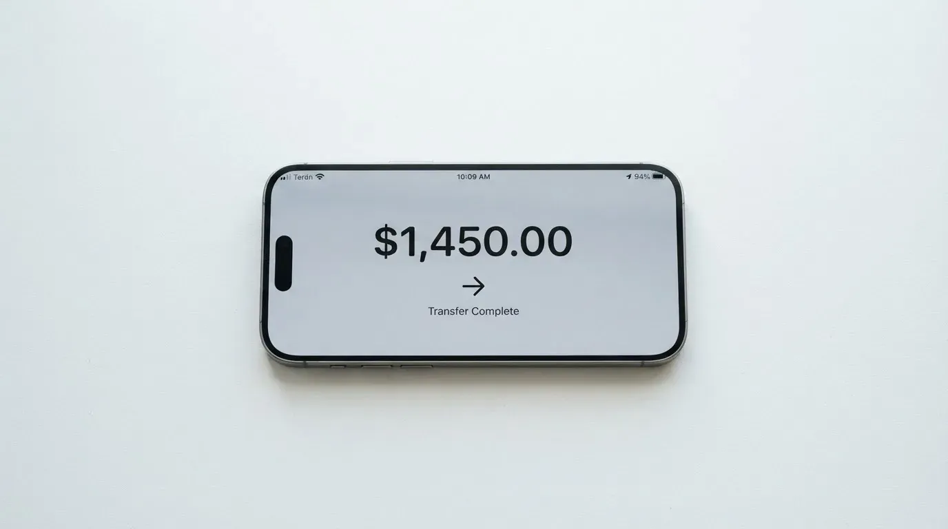 A phone showing a stablecoin transfer screen