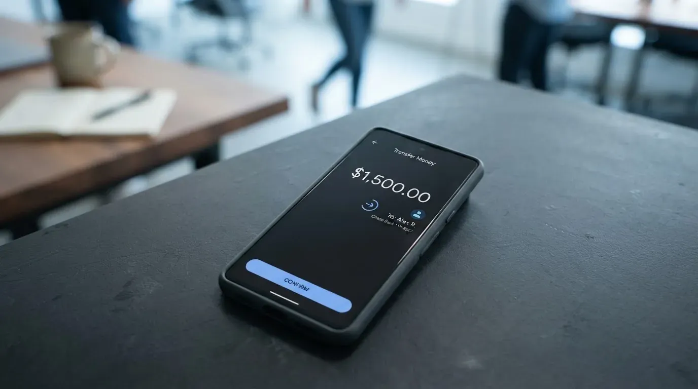 A phone showing a stablecoin transfer screen