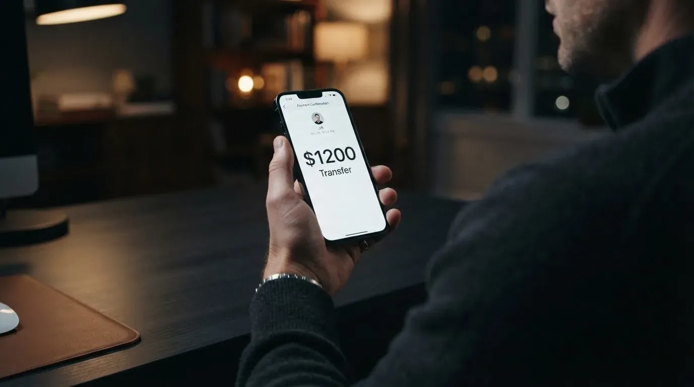 A phone showing a stablecoin transfer screen