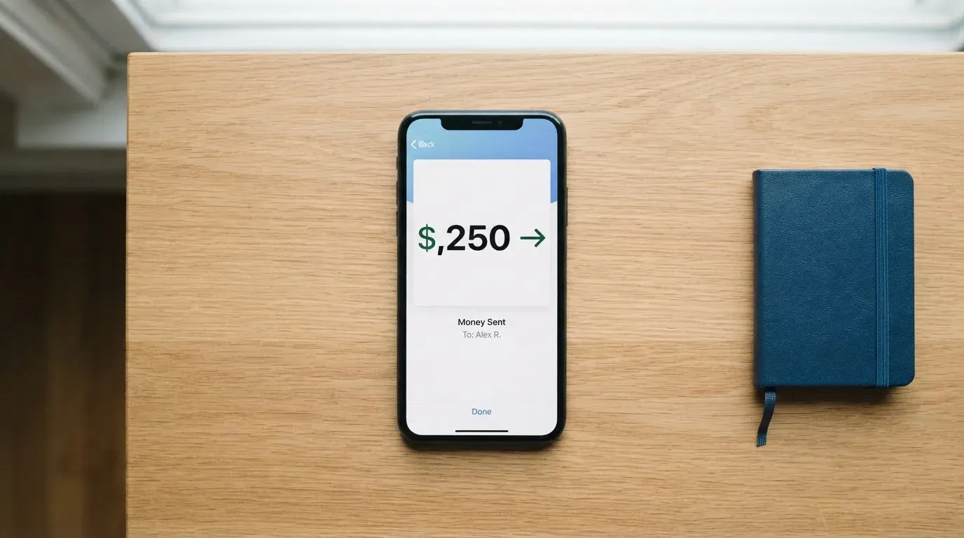 A phone showing a stablecoin transfer screen