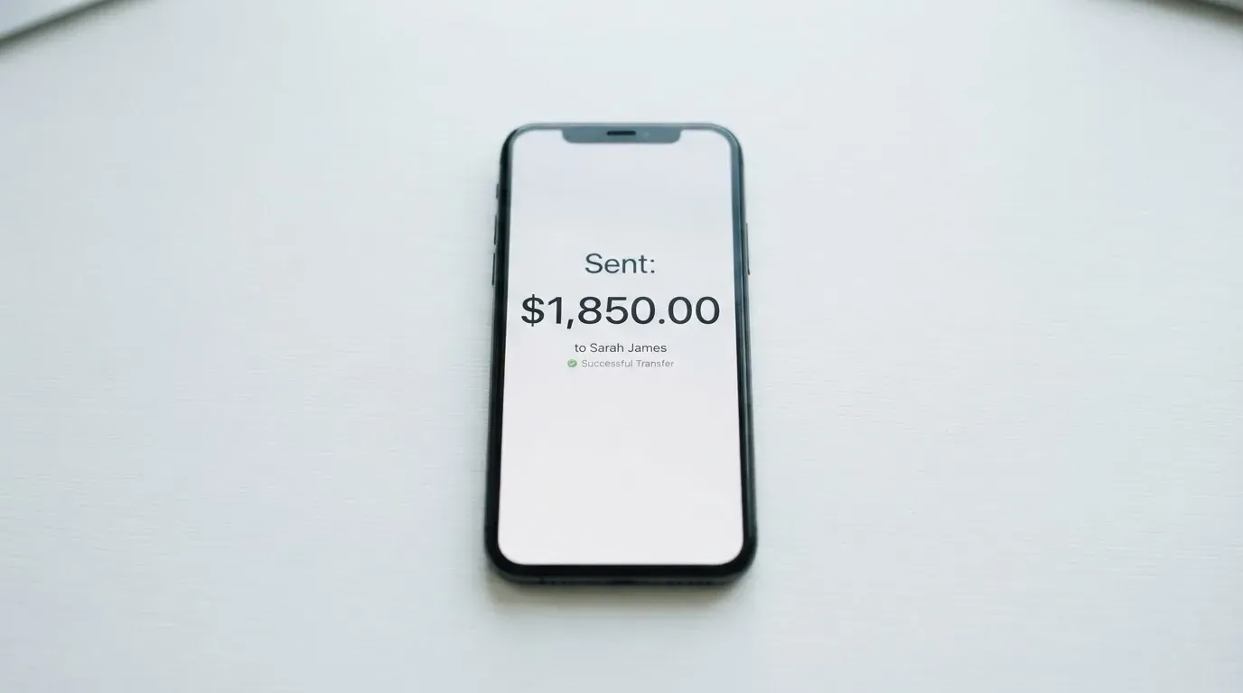 A phone showing a stablecoin transfer screen
