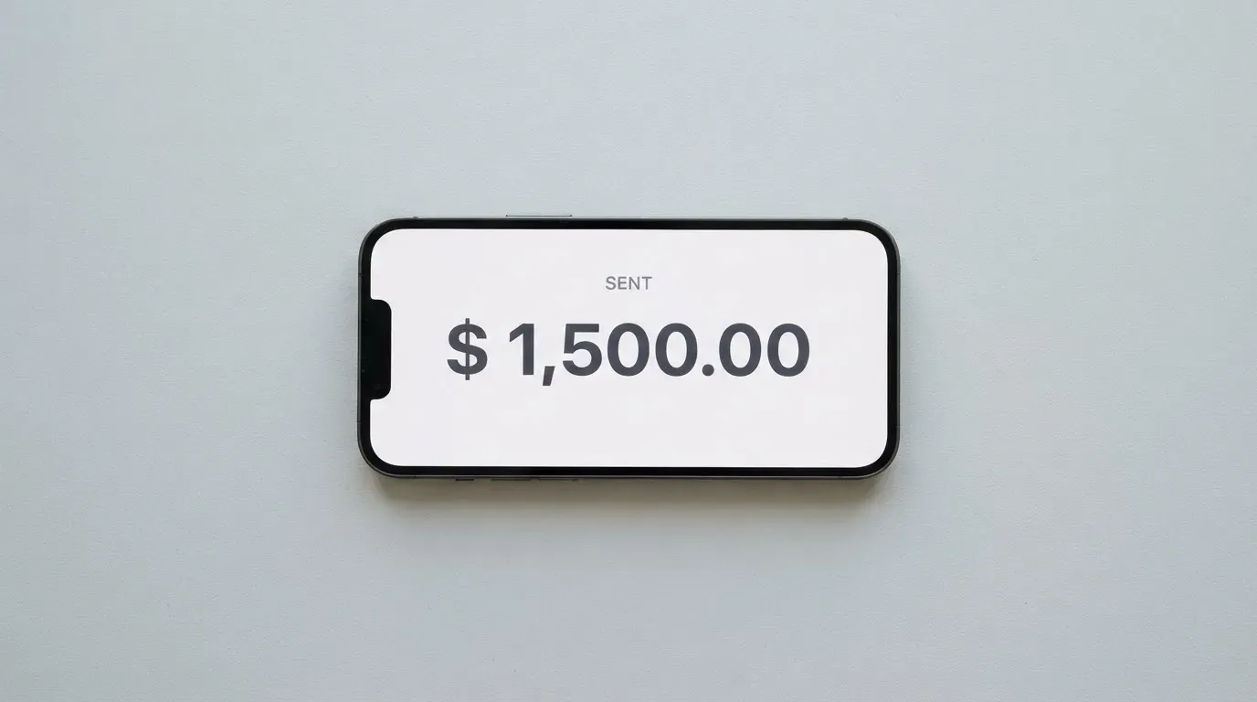 A phone showing a stablecoin transfer screen