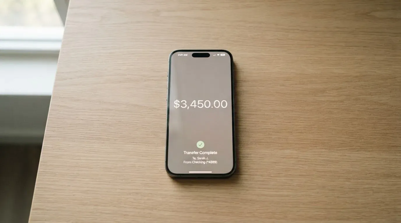 A phone showing a stablecoin transfer screen