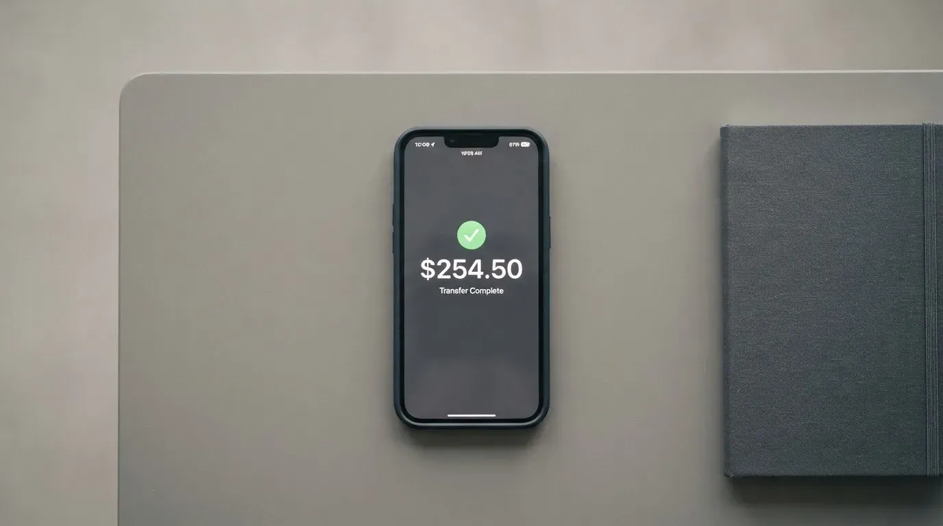 A phone showing a stablecoin transfer screen