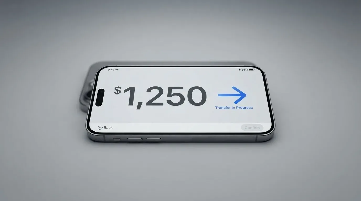 A phone showing a stablecoin transfer screen