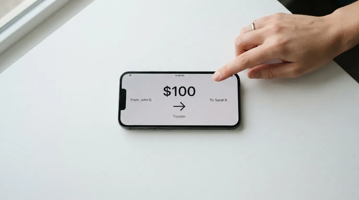 A phone showing a stablecoin transfer screen