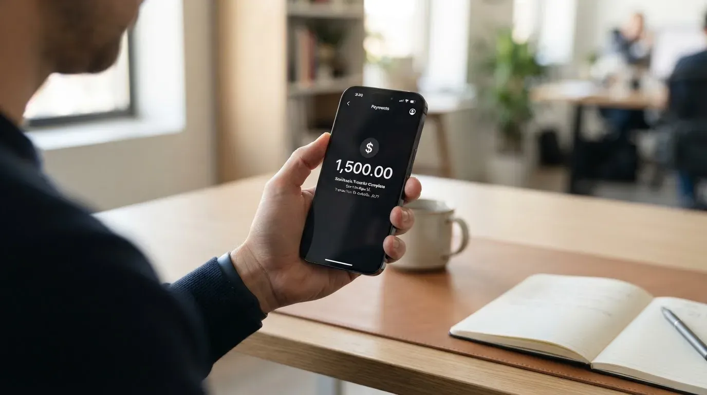 A phone showing a stablecoin transfer screen
