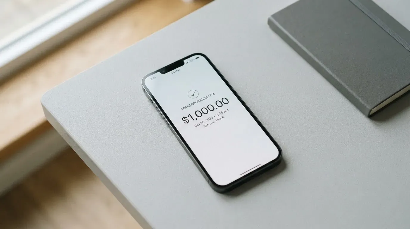 A phone showing a stablecoin transfer screen