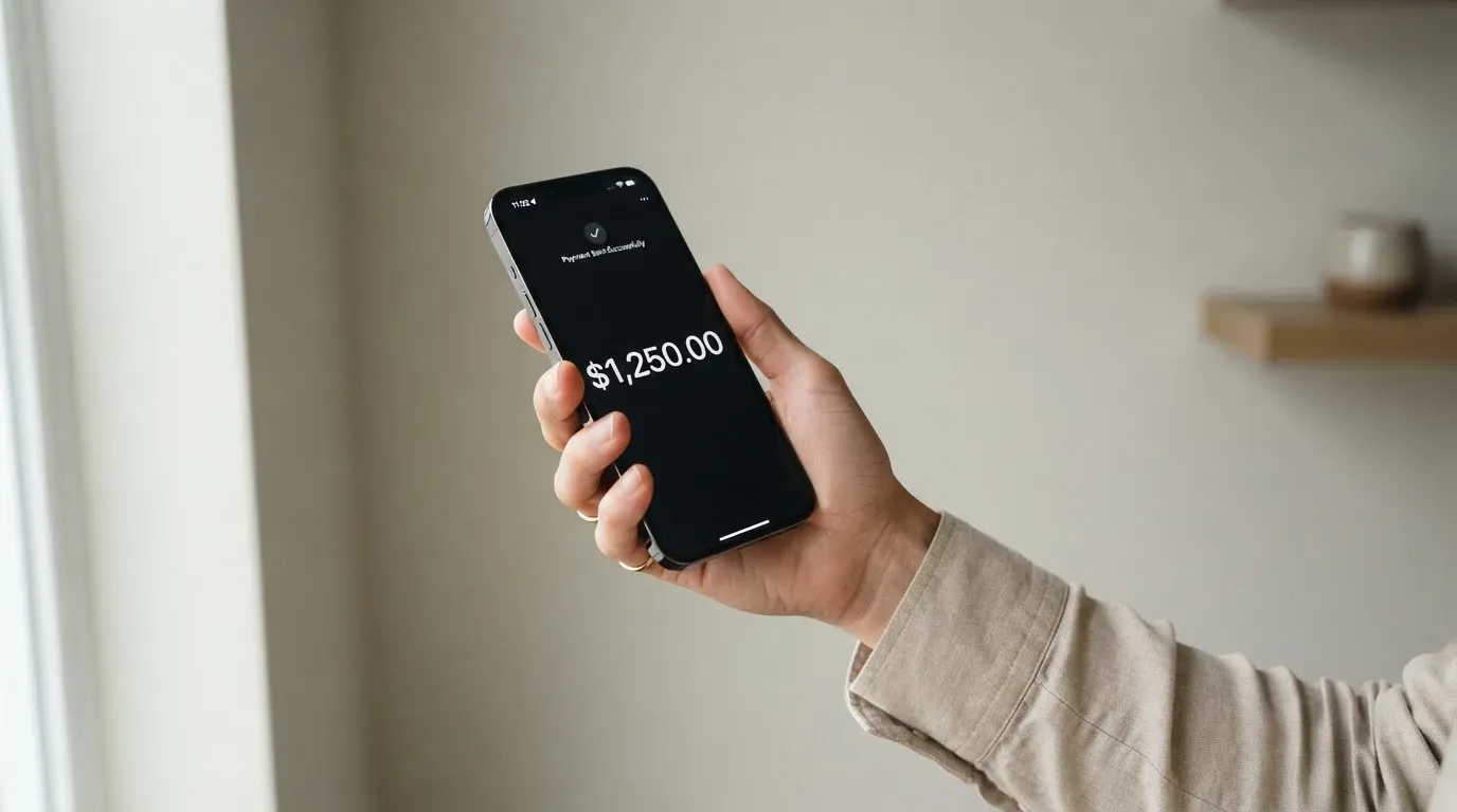 A phone showing a stablecoin transfer screen