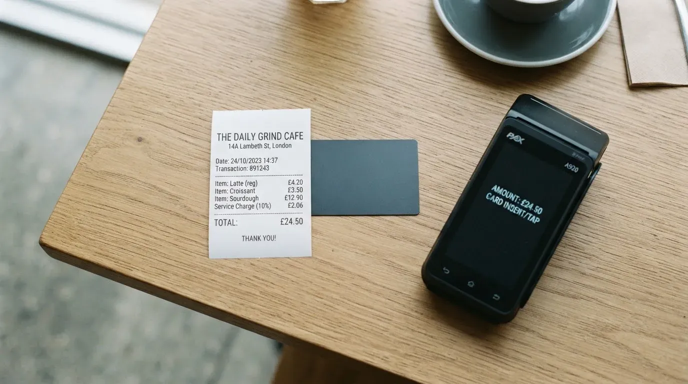A receipt and a card on a café table