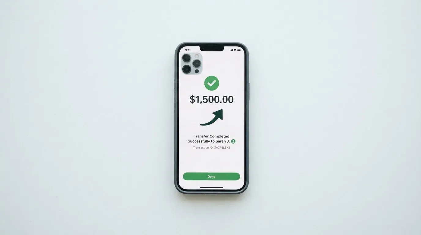 A phone showing a stablecoin transfer screen