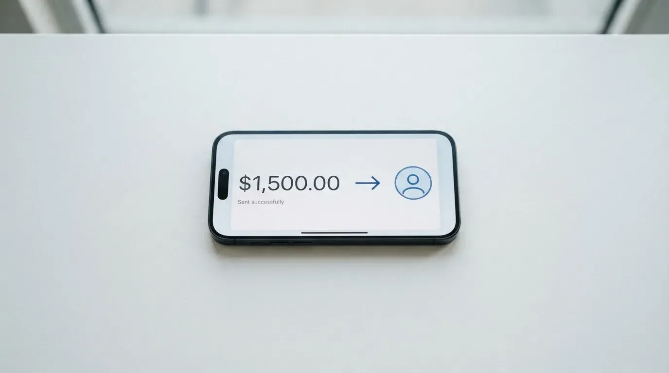 A phone showing a stablecoin transfer screen