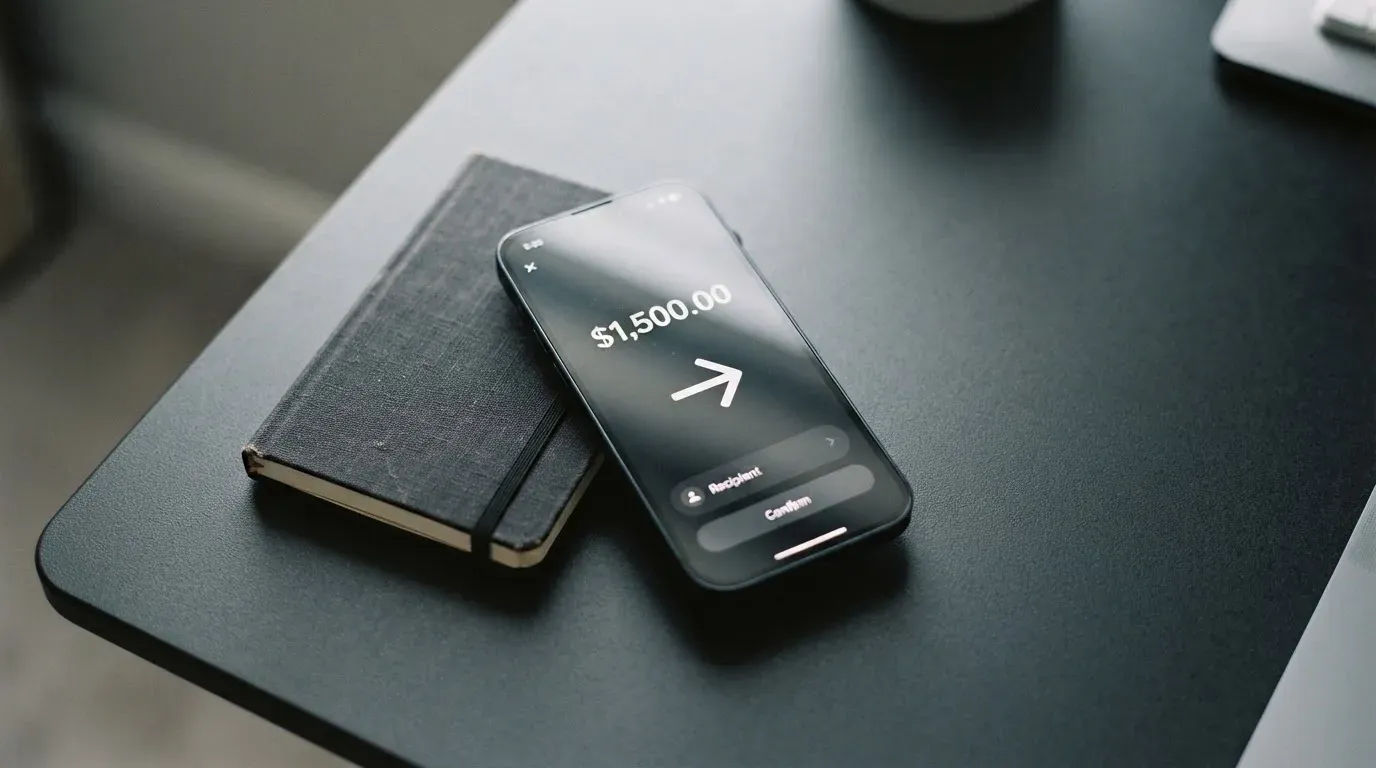 A phone showing a stablecoin transfer screen
