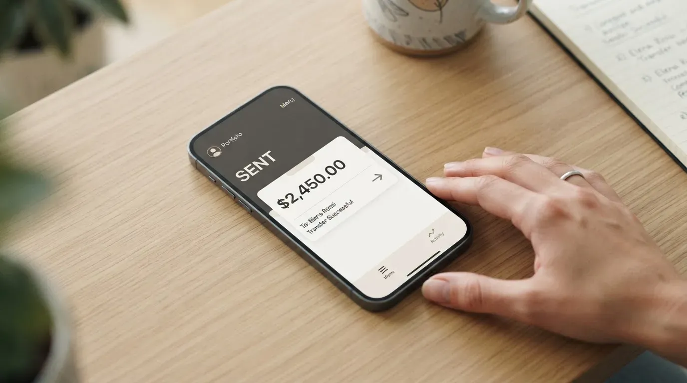 A phone showing a stablecoin transfer screen