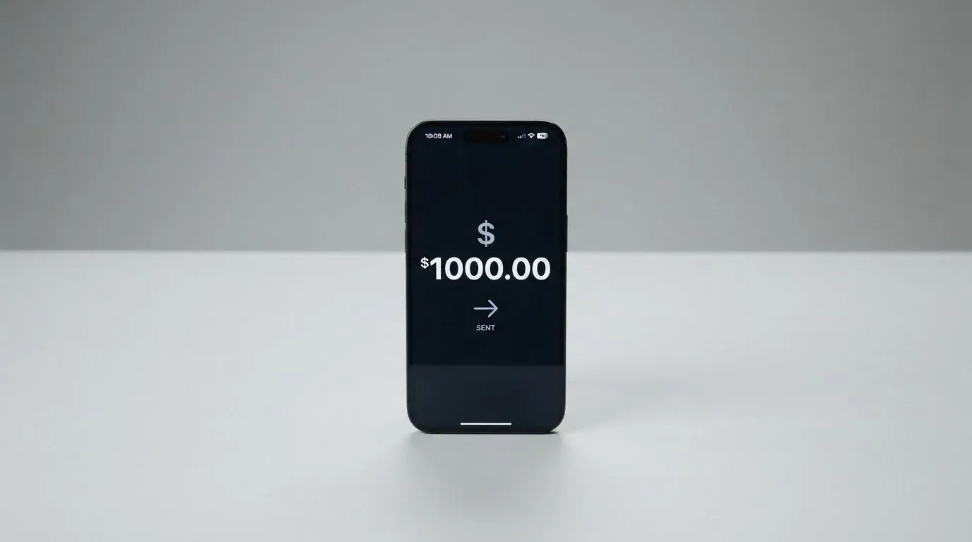 A phone showing a stablecoin transfer screen