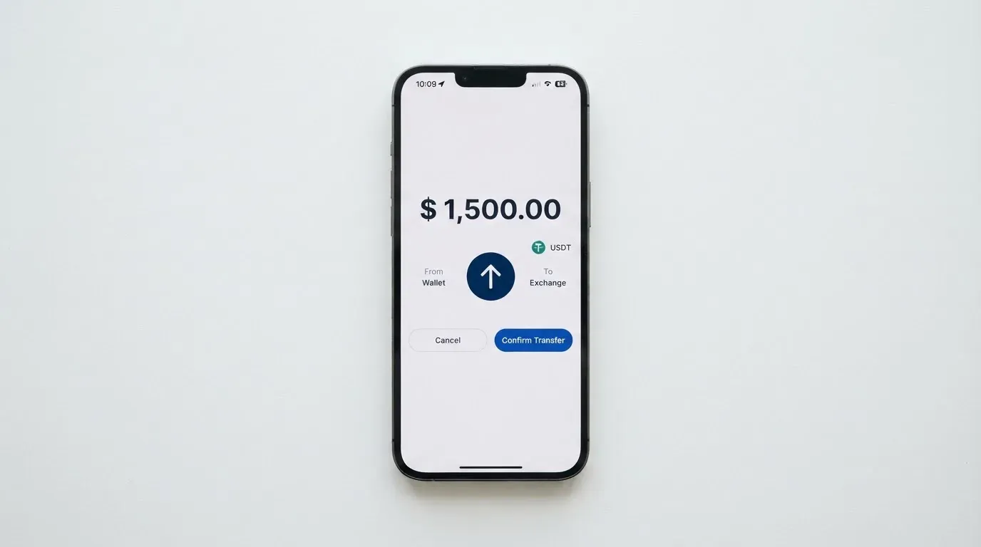 A phone showing a stablecoin transfer screen