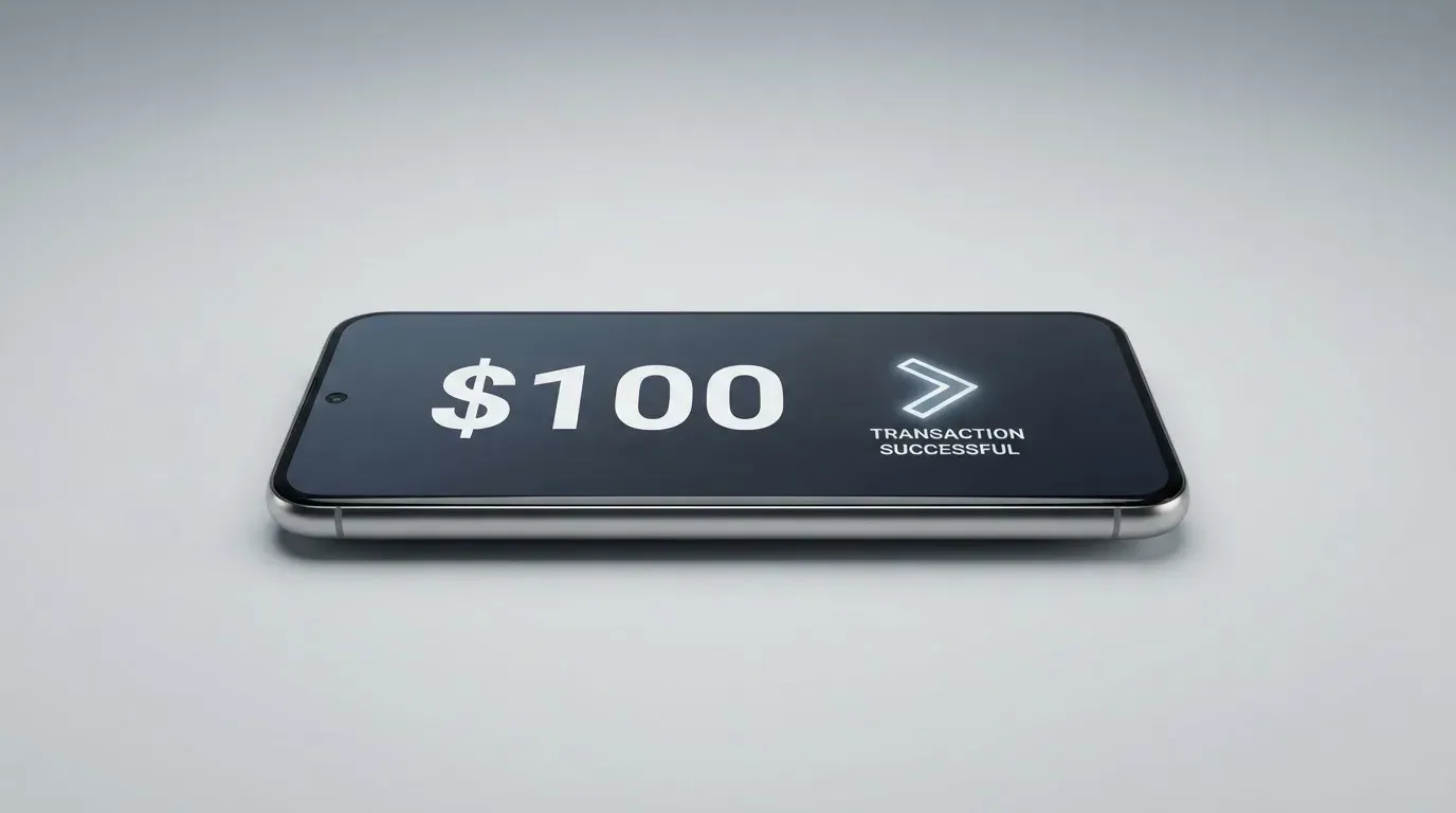 A phone showing a stablecoin transfer screen