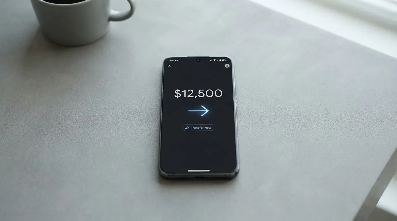 A phone showing a stablecoin transfer screen